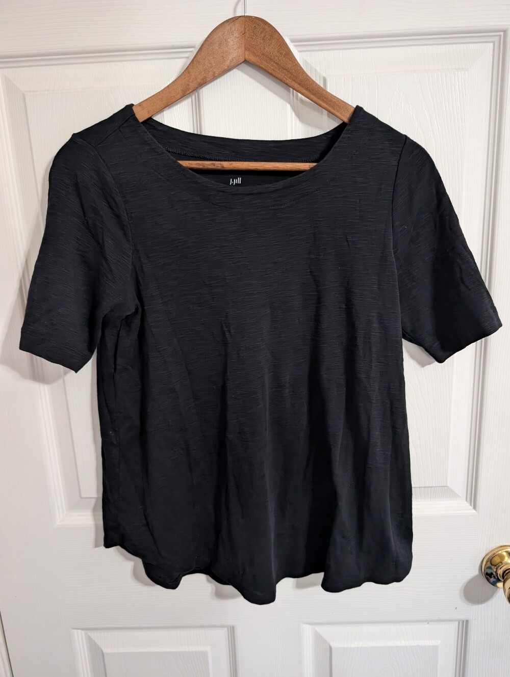 J. Jill Womens Pima Slub Tee Black Elbow Sleeve Cotton T-Shirt Size Petite Small